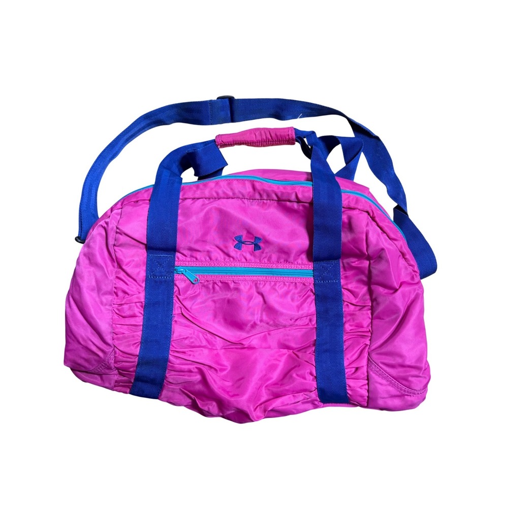 Under Armour Pink Blue Nylon Duffel Gym Bag Style 1240190 Womens Small Medium